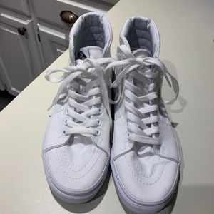White Canvas Vans Sk8 High-Top Shoes